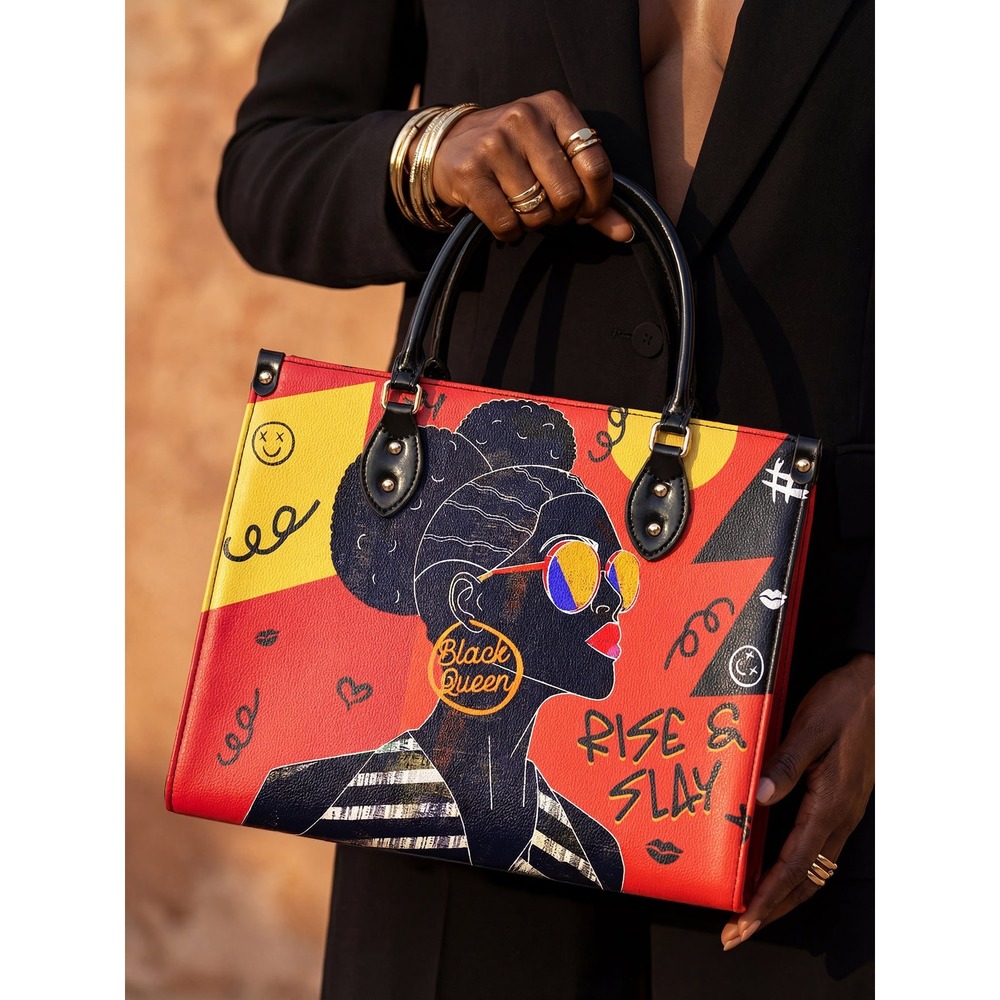 AFROYLA Black Queen Rise & Slay Graphic Satchel Crossbody Bag Pop Art Tote
